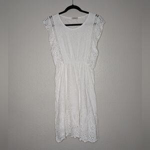 Lungo L'Arno Womens White Eyelet Crochet Angelcore Coquette Flutter Midi Dress L